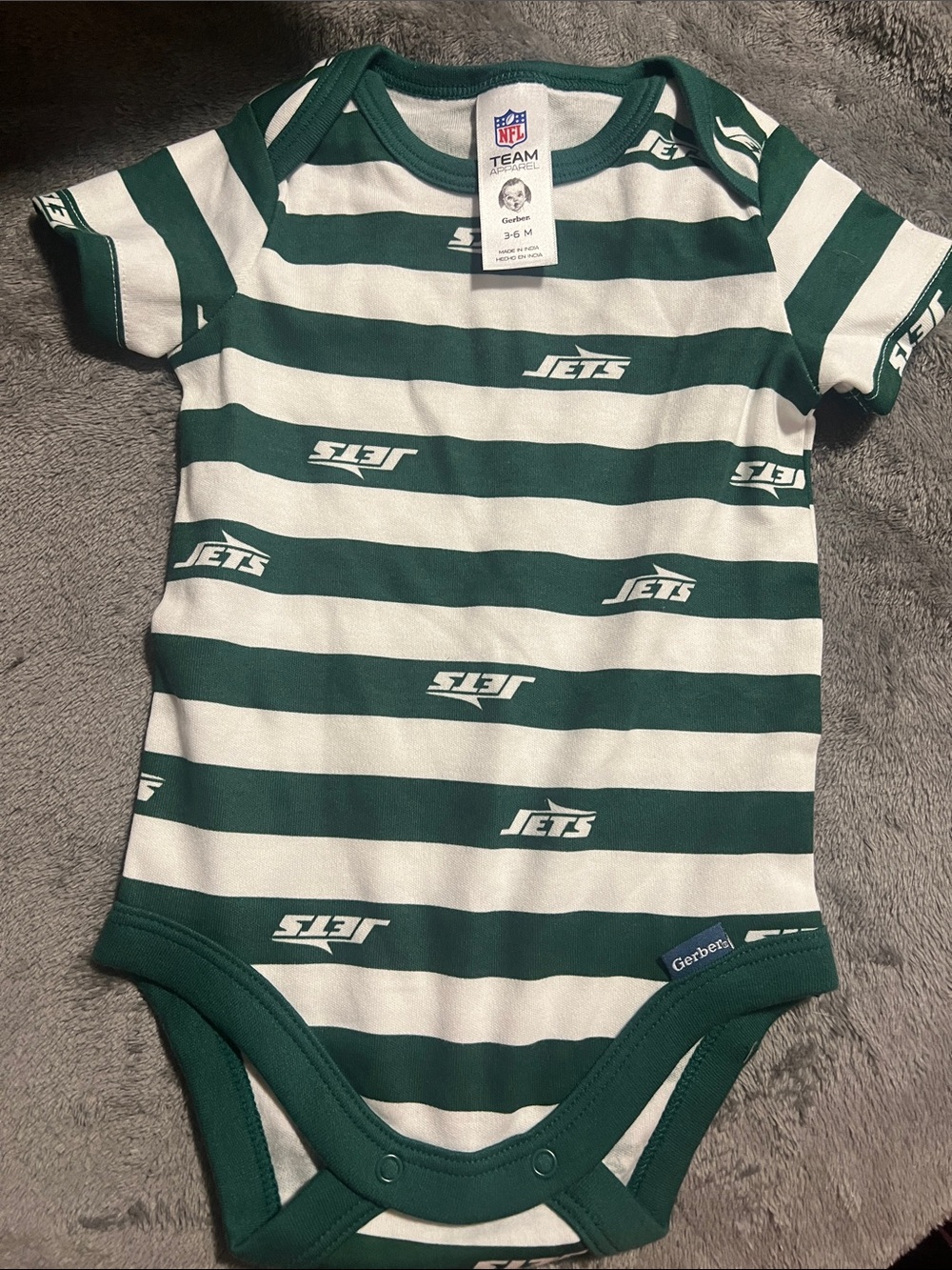 3 pcs NFL New York Jets Green & White Striped Baby One-Piece